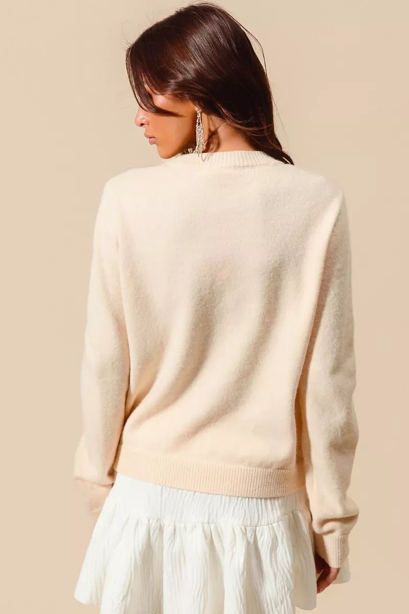 Cream Sequins Embellished Holiday Sweater - KAM Family Botanics