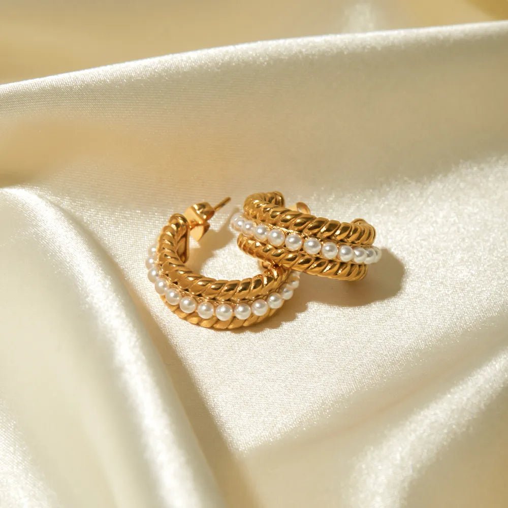 Curved Pearl C - Hoop Earrings - KAM Family Botanics