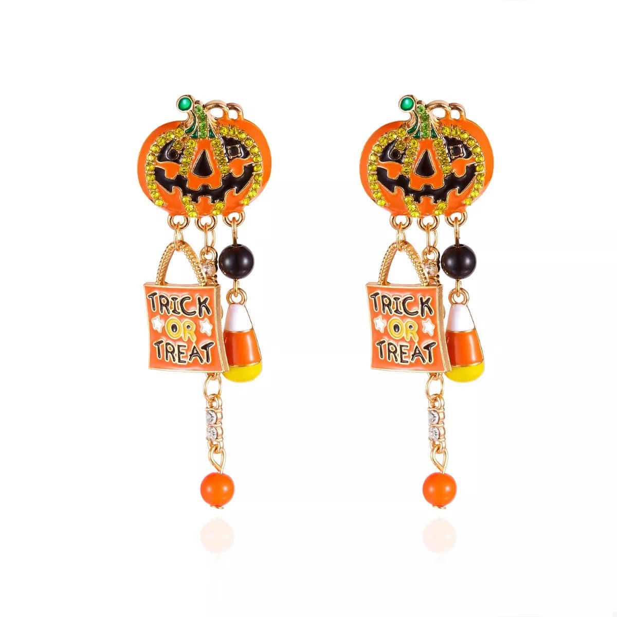 Halloween Rhinestone Pumpkin Drop Earrings - KAM Family Botanics