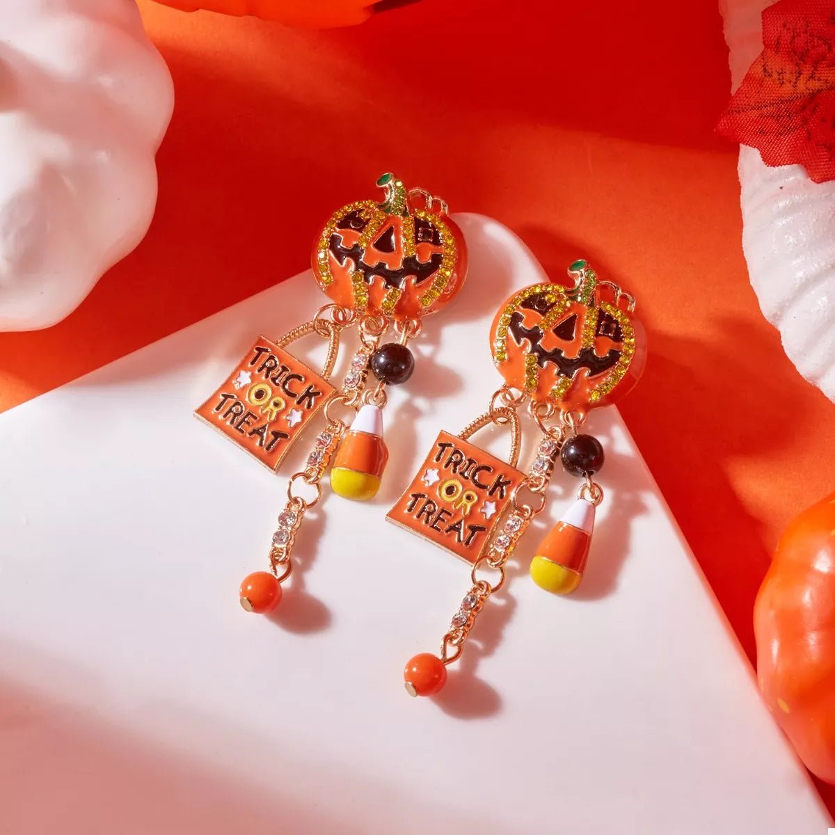 Halloween Rhinestone Pumpkin Drop Earrings - KAM Family Botanics