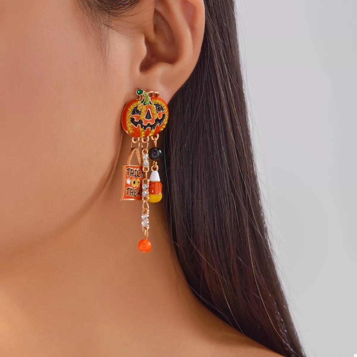 Halloween Rhinestone Pumpkin Drop Earrings - KAM Family Botanics
