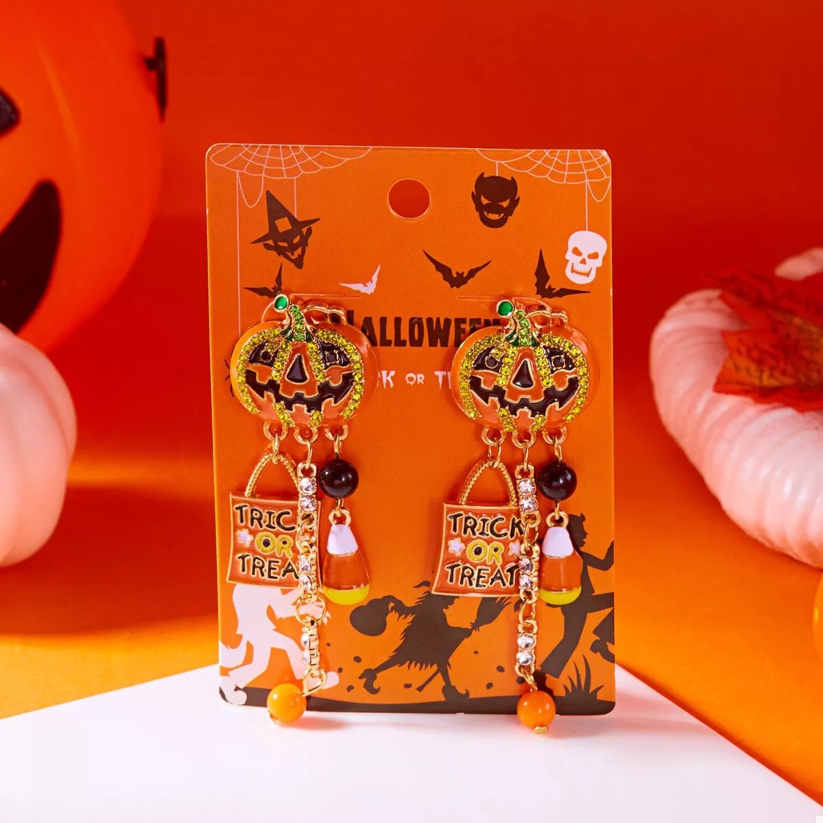 Halloween Rhinestone Pumpkin Drop Earrings - KAM Family Botanics