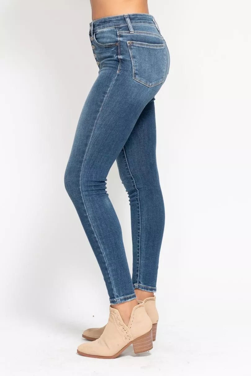 High Rise Button Fly Skinny Jeans - KAM Family Botanics