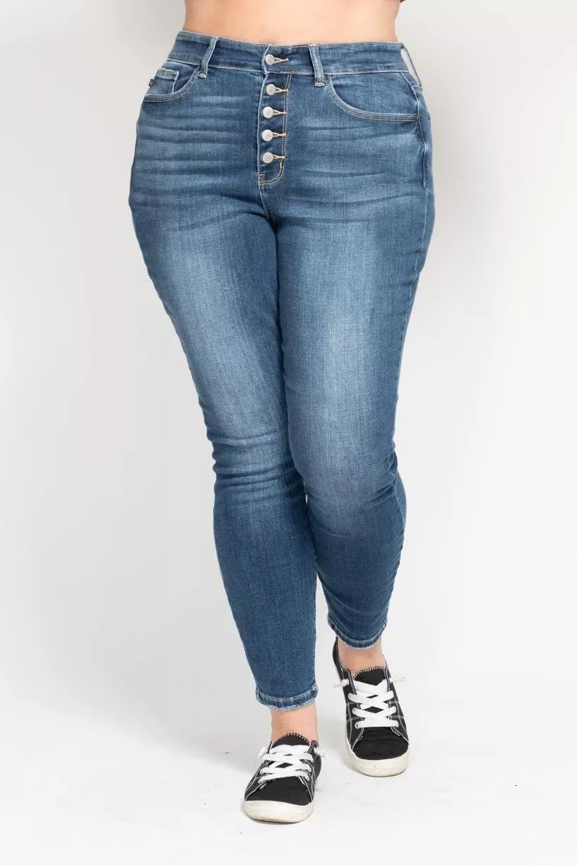High Rise Button Fly Skinny Jeans - KAM Family Botanics