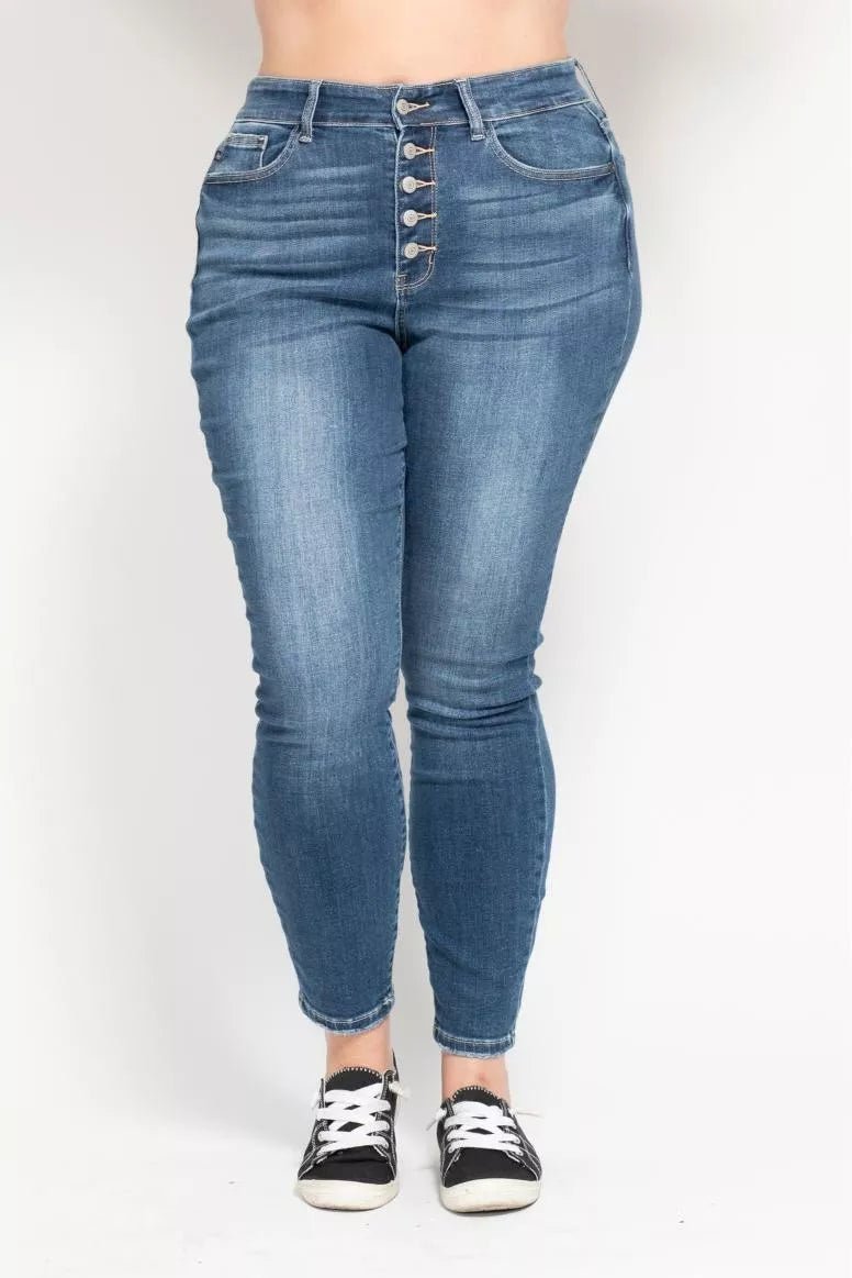 High Rise Button Fly Skinny Jeans - KAM Family Botanics