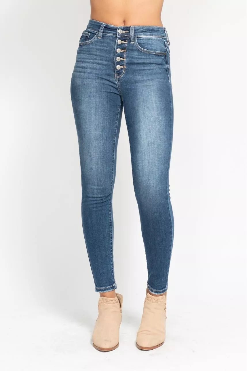 High Rise Button Fly Skinny Jeans - KAM Family Botanics