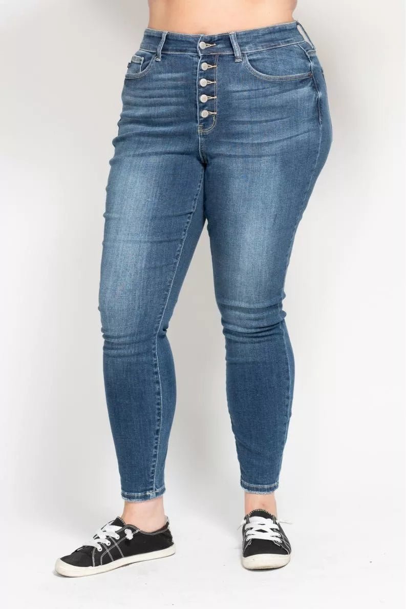 High Rise Button Fly Skinny Jeans - KAM Family Botanics