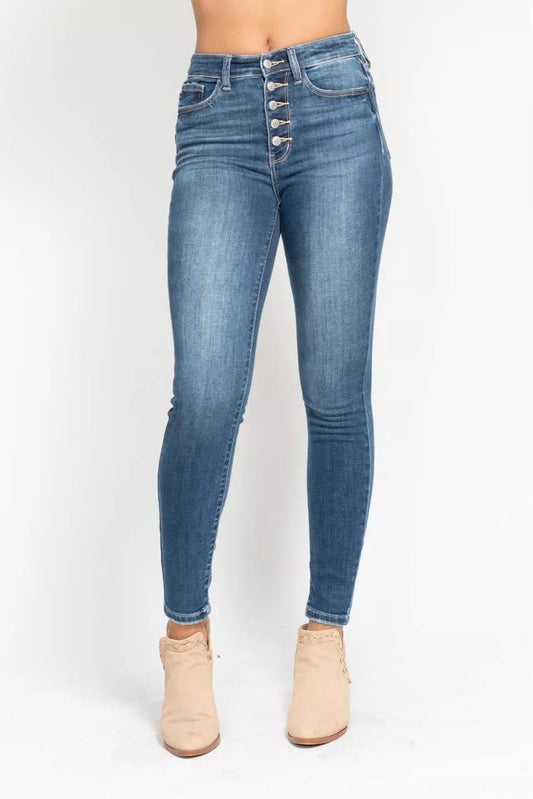 High Rise Button Fly Skinny Jeans - KAM Family Botanics