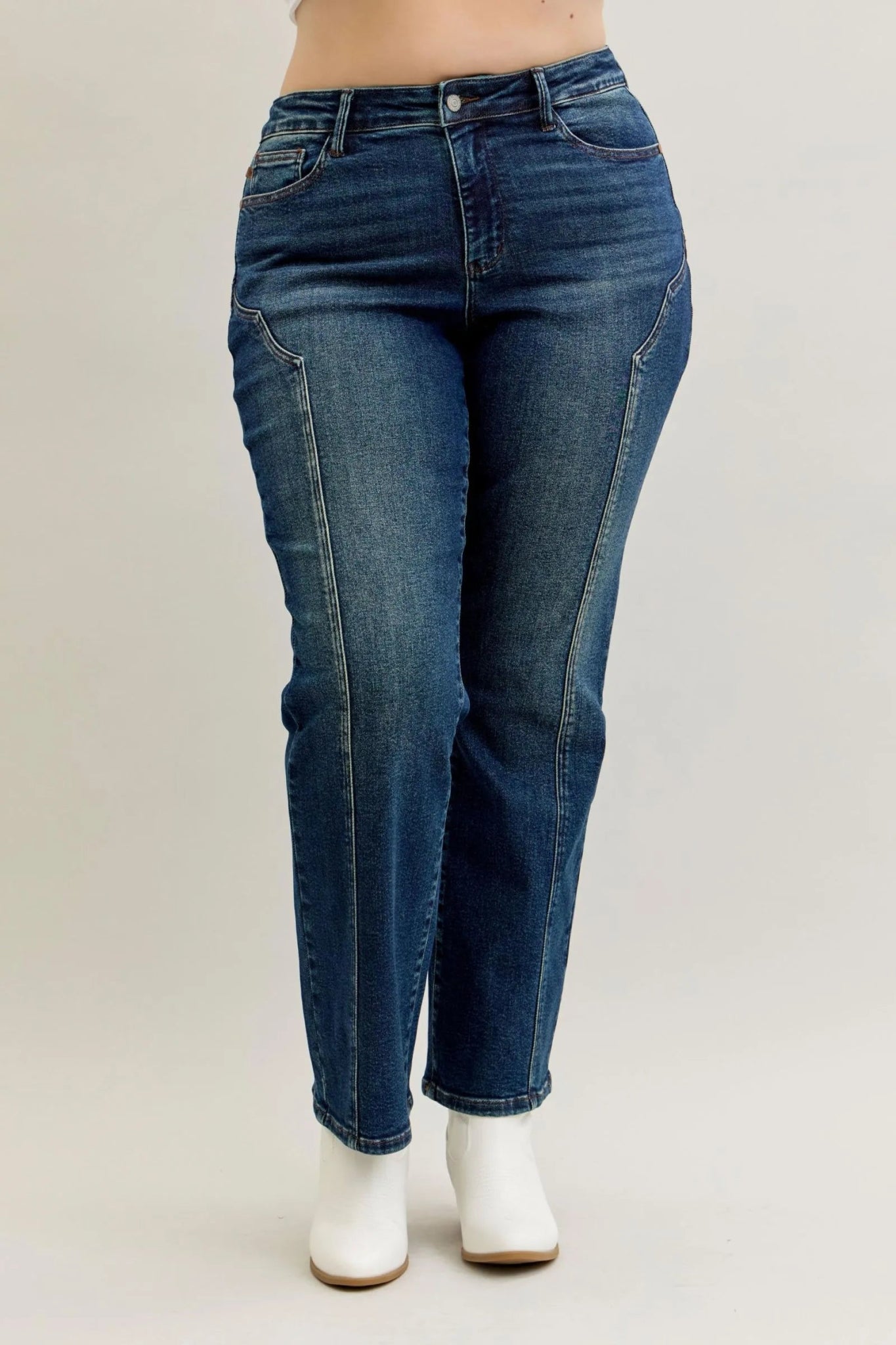 High Waist Seam Detail Straight Leg Jeans - KAM Family Botanics