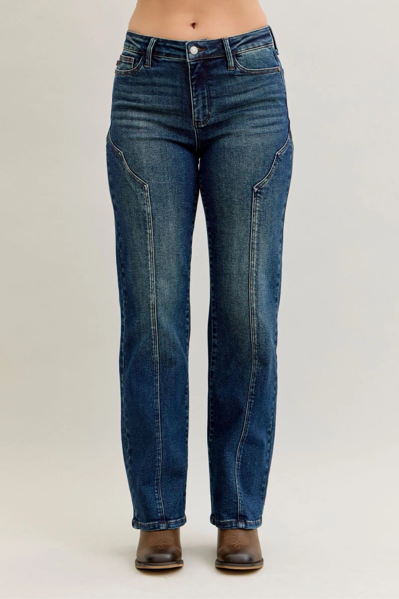 High Waist Seam Detail Straight Leg Jeans - KAM Family Botanics