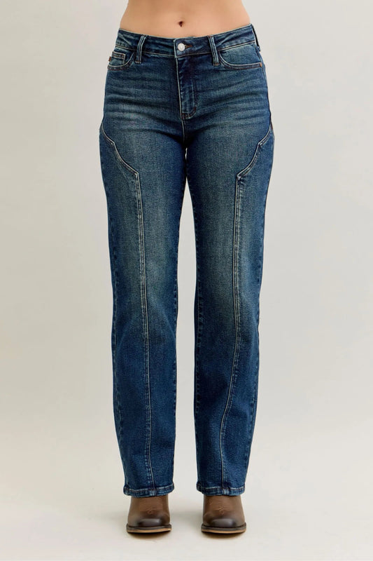 High Waist Seam Detail Straight Leg Jeans - KAM Family Botanics