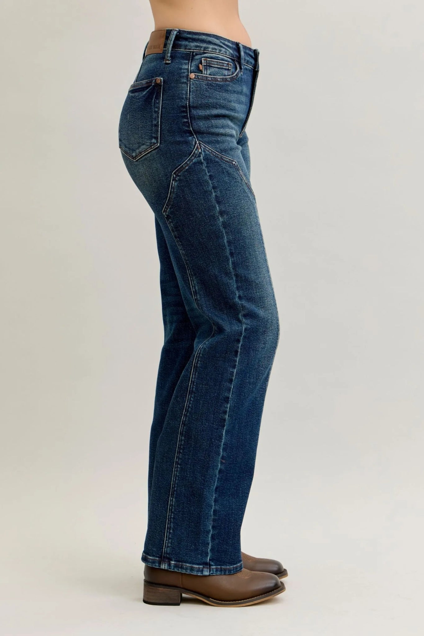 High Waist Seam Detail Straight Leg Jeans - KAM Family Botanics