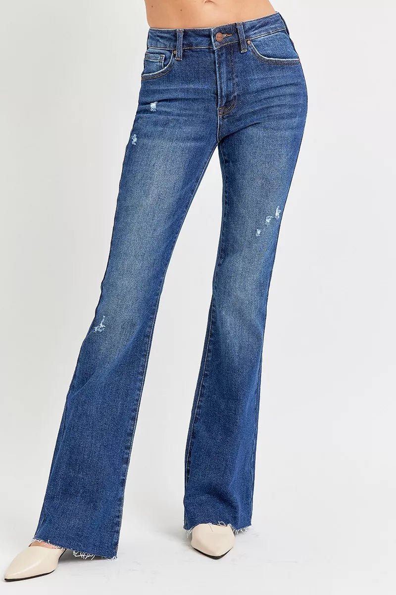 No Pressure Distressed Mid Rise Flare Jeans 0 - 3XL - KAM Family Botanics