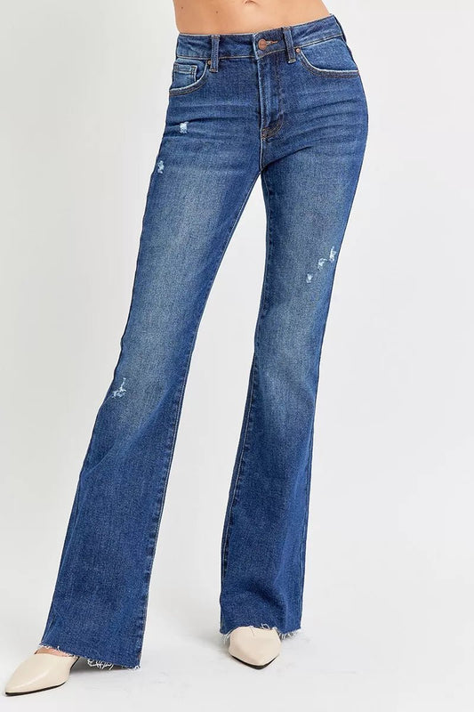 No Pressure Distressed Mid Rise Flare Jeans 0 - 3XL - KAM Family Botanics