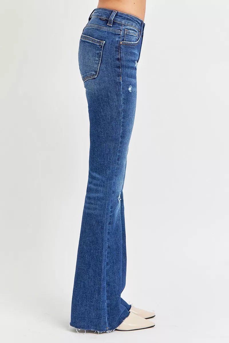 No Pressure Distressed Mid Rise Flare Jeans 0 - 3XL - KAM Family Botanics