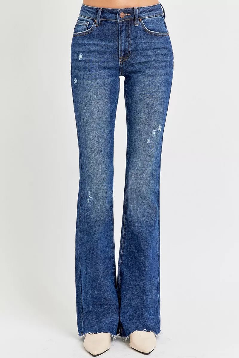 No Pressure Distressed Mid Rise Flare Jeans 0 - 3XL - KAM Family Botanics