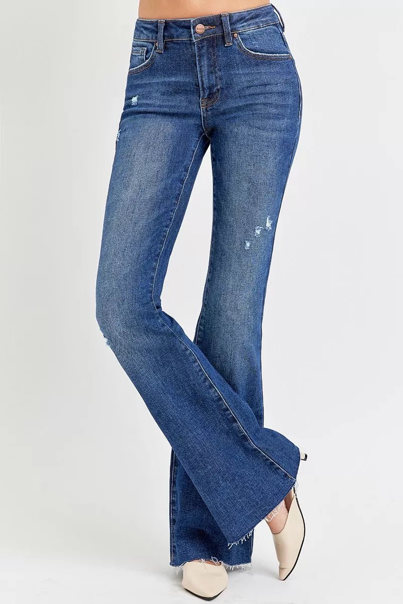 No Pressure Distressed Mid Rise Flare Jeans 0 - 3XL - KAM Family Botanics