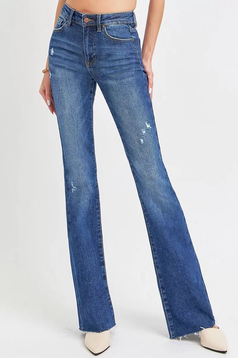 No Pressure Distressed Mid Rise Flare Jeans 0 - 3XL - KAM Family Botanics