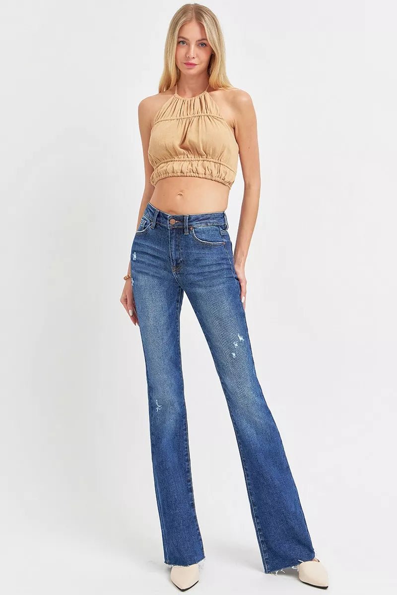 No Pressure Distressed Mid Rise Flare Jeans 0 - 3XL - KAM Family Botanics
