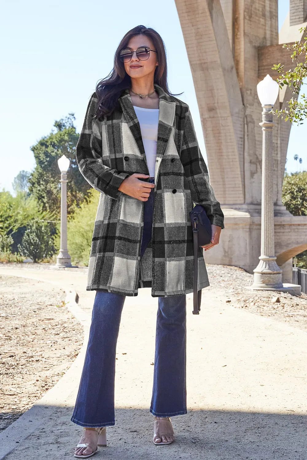 Autumn Days Plaid Button Up Lapel Collar Long Coat - KAM Family Botanics