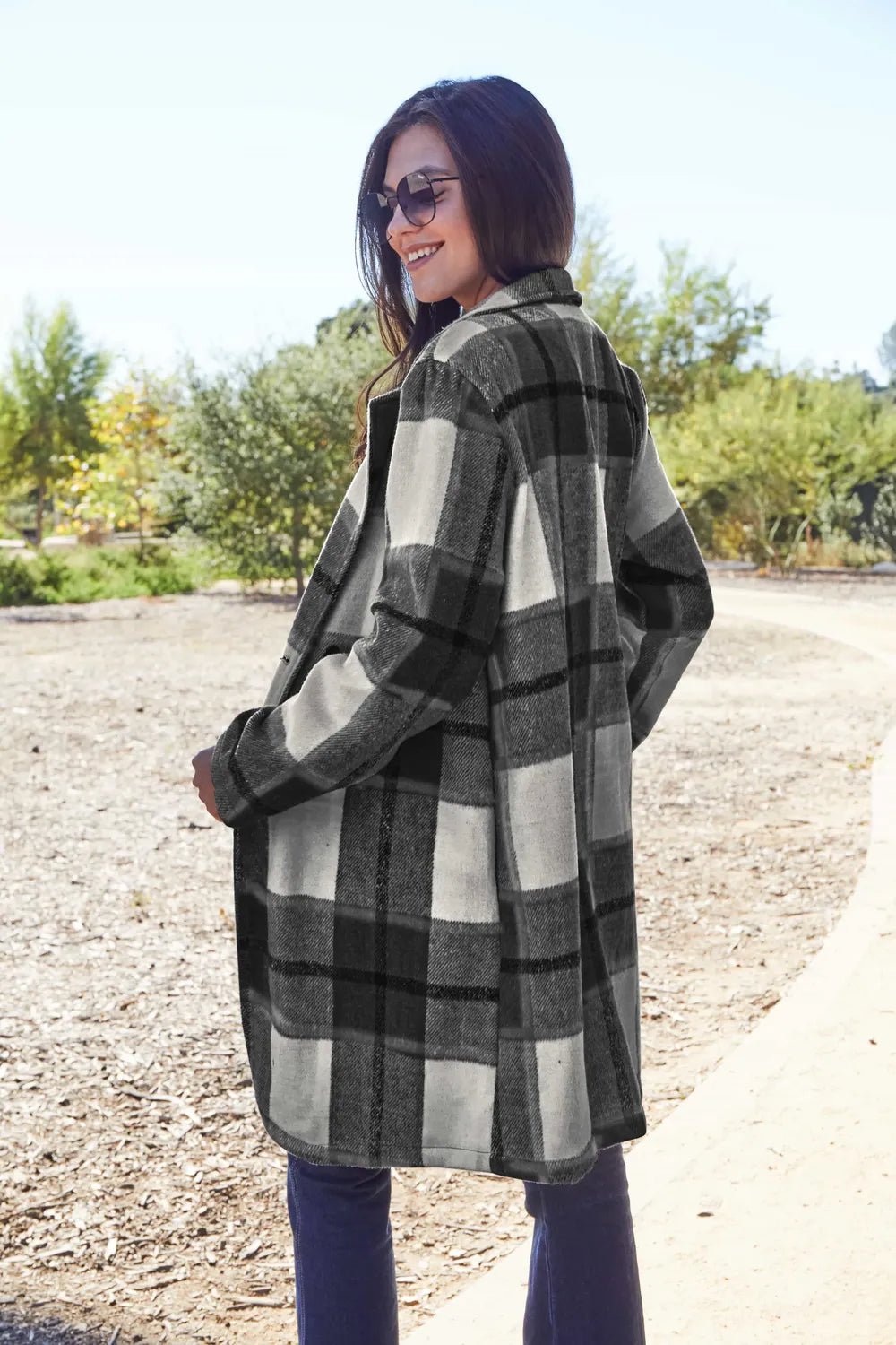 Autumn Days Plaid Button Up Lapel Collar Long Coat - KAM Family Botanics