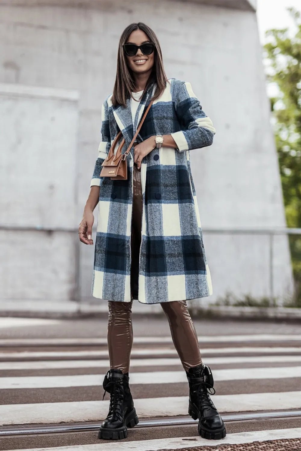 Autumn Days Plaid Button Up Lapel Collar Long Coat - KAM Family Botanics