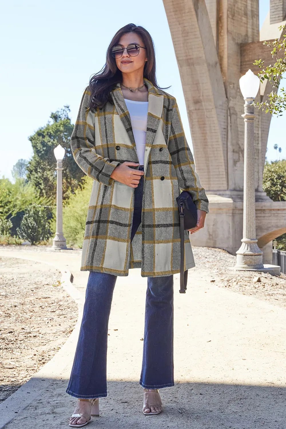 Autumn Days Plaid Button Up Lapel Collar Long Coat - KAM Family Botanics