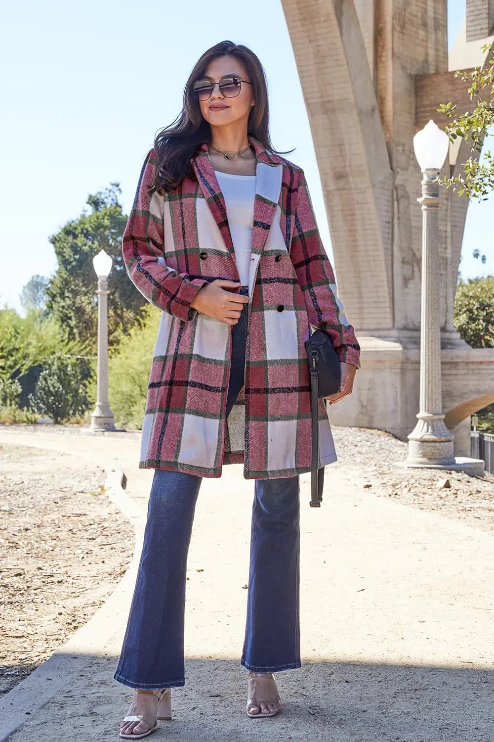 Autumn Days Plaid Button Up Lapel Collar Long Coat - KAM Family Botanics