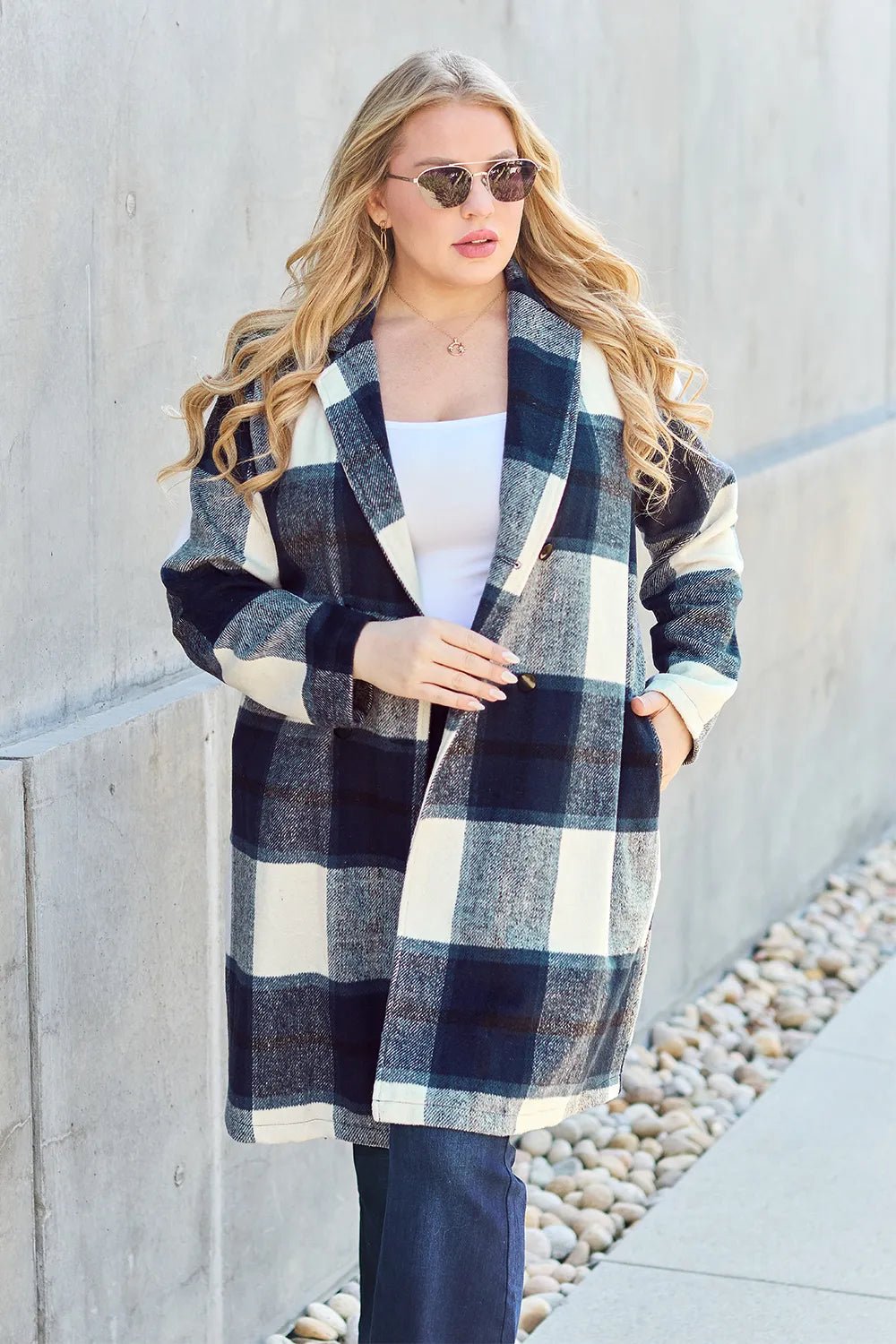 Autumn Days Plaid Button Up Lapel Collar Long Coat - KAM Family Botanics