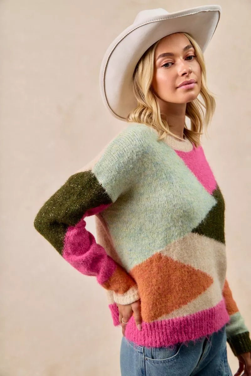 Big Statement Color Block Sweater Top - KAM Family Botanics