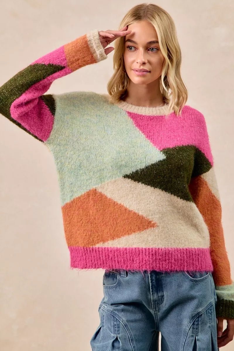Big Statement Color Block Sweater Top - KAM Family Botanics