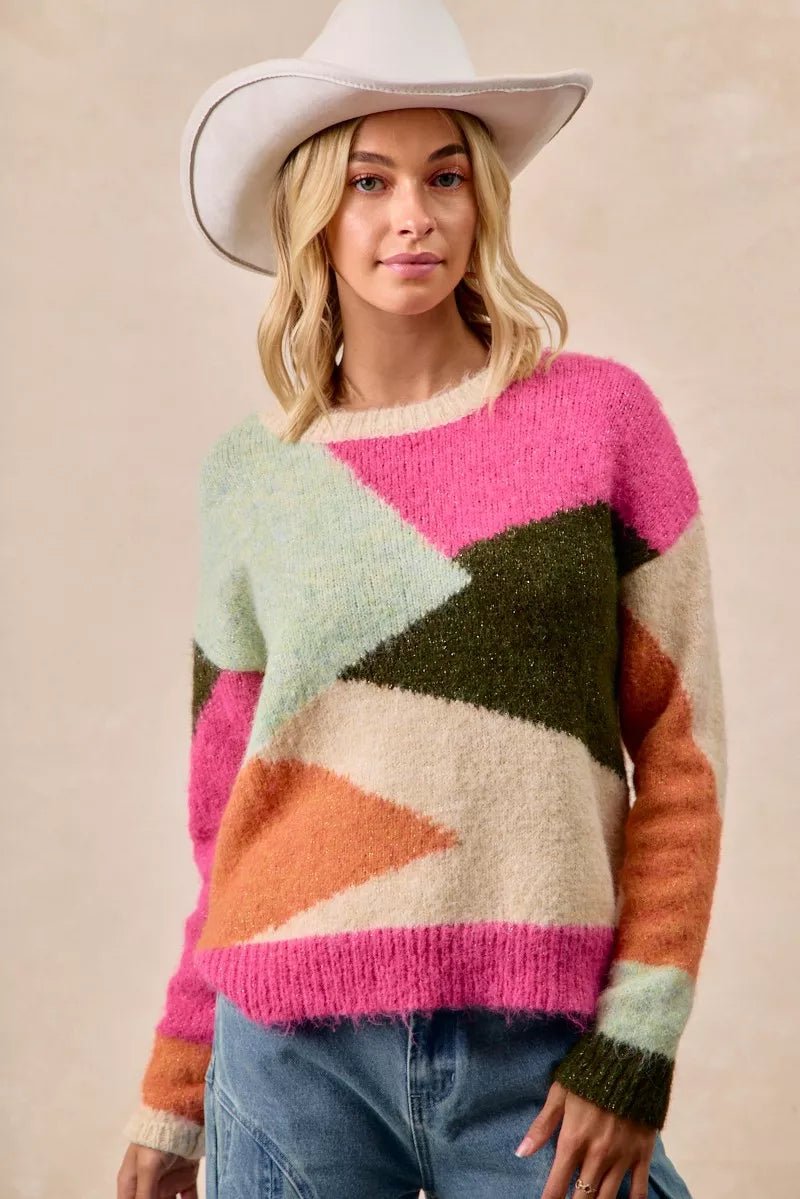 Big Statement Color Block Sweater Top - KAM Family Botanics