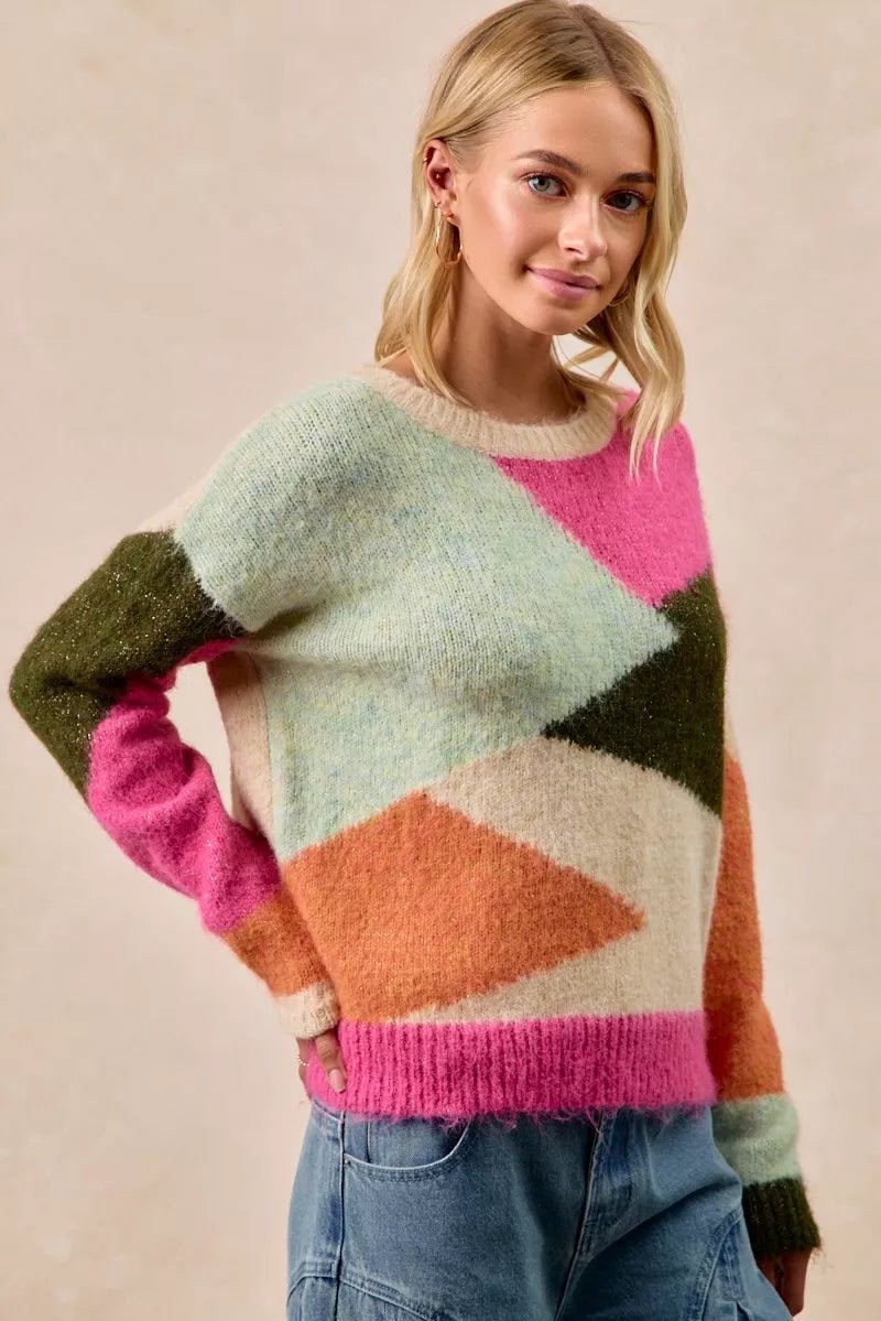 Big Statement Color Block Sweater Top - KAM Family Botanics