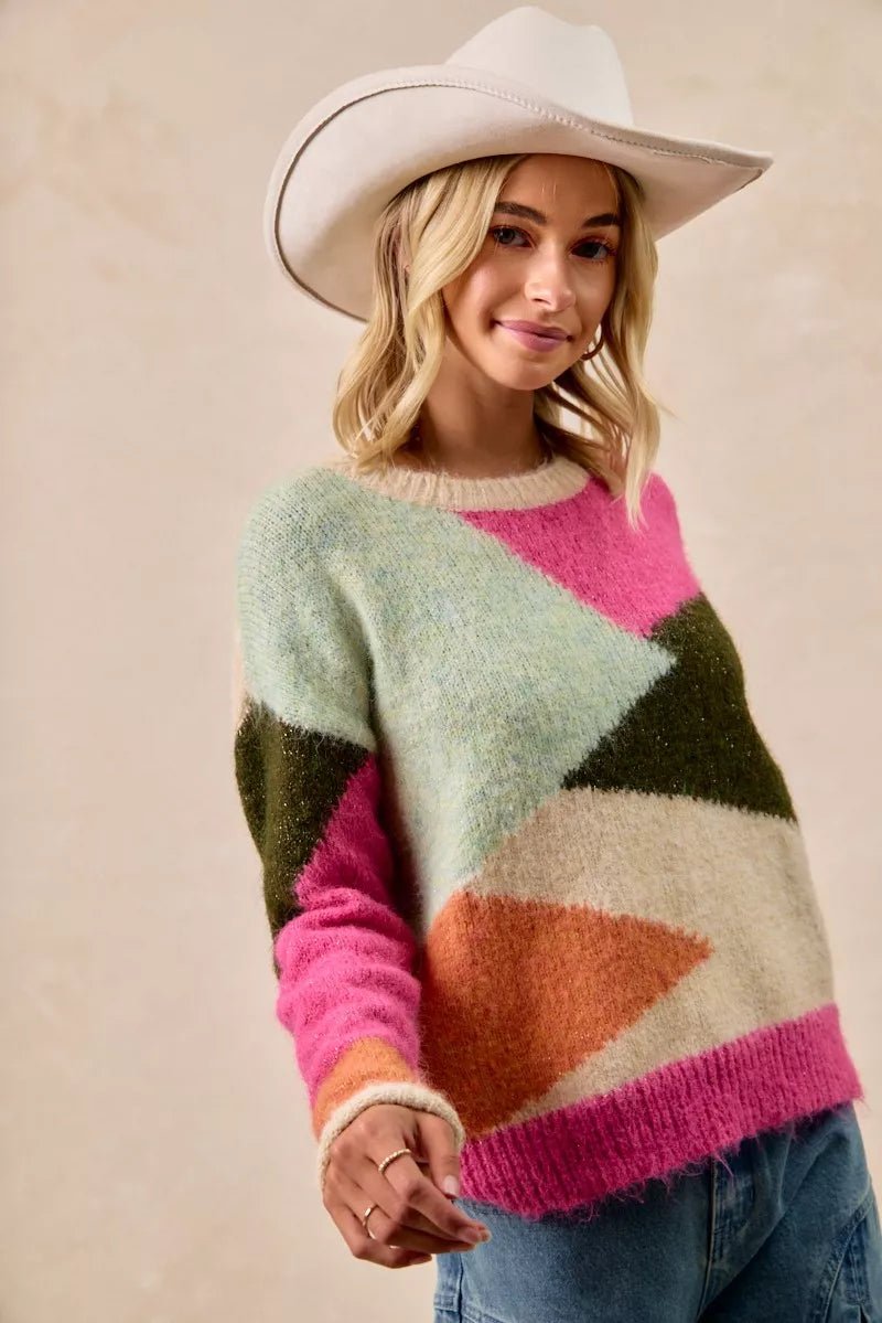 Big Statement Color Block Sweater Top - KAM Family Botanics