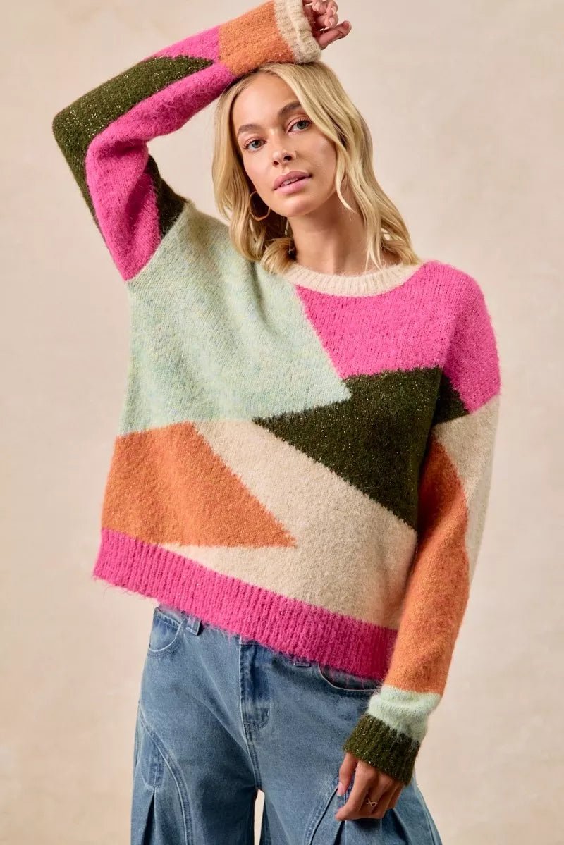 Big Statement Color Block Sweater Top - KAM Family Botanics