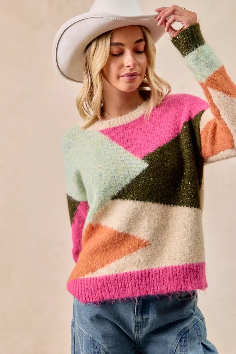 Big Statement Color Block Sweater Top - KAM Family Botanics