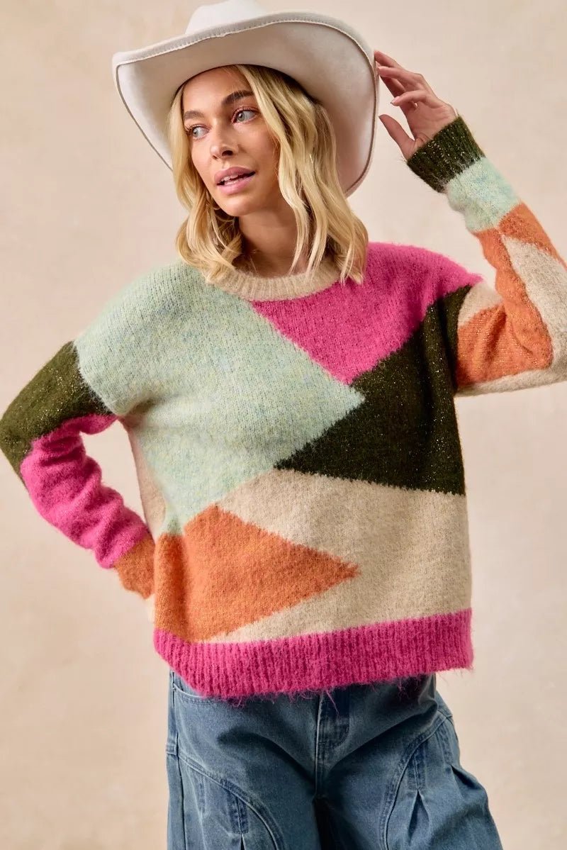 Big Statement Color Block Sweater Top - KAM Family Botanics
