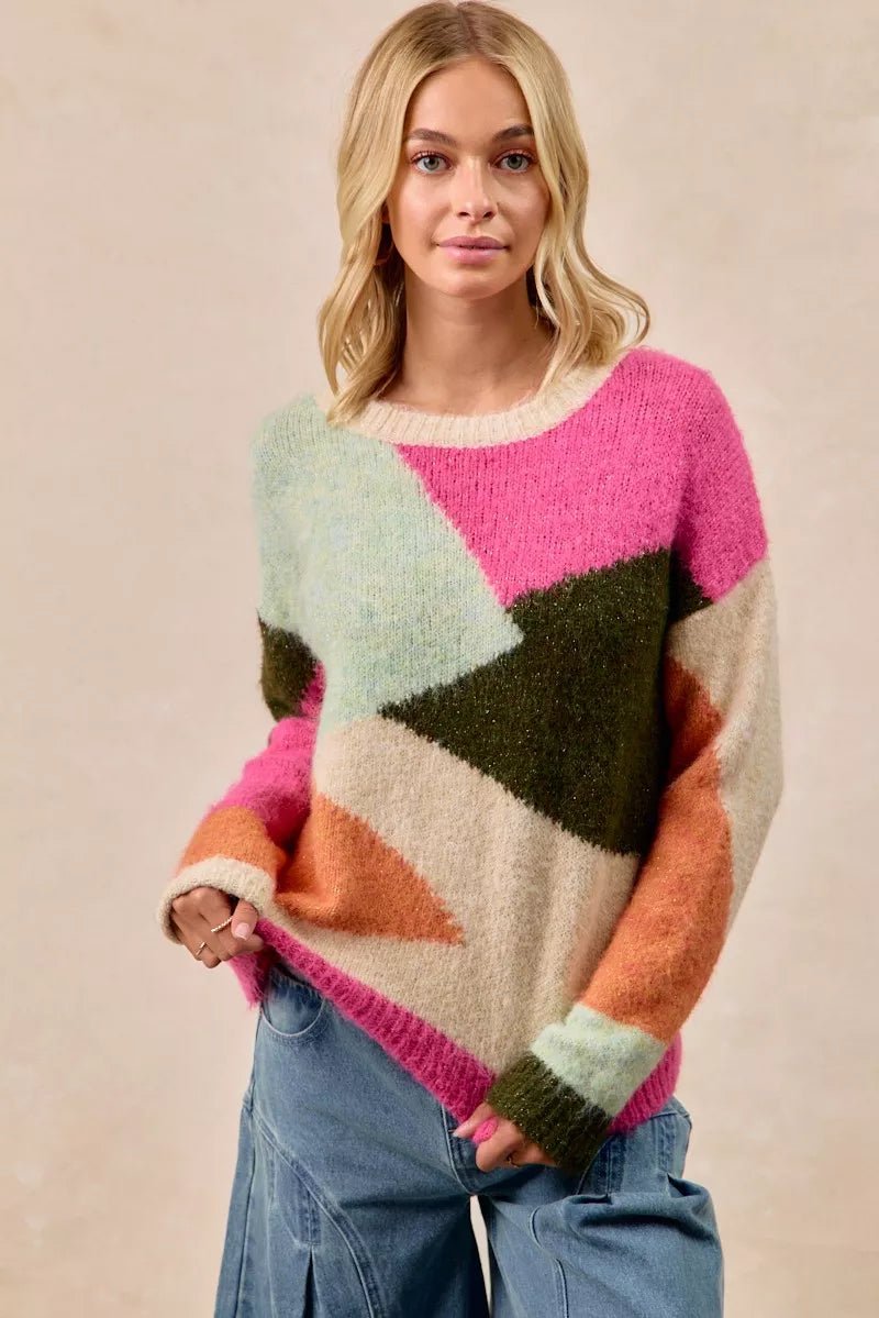 Big Statement Color Block Sweater Top - KAM Family Botanics