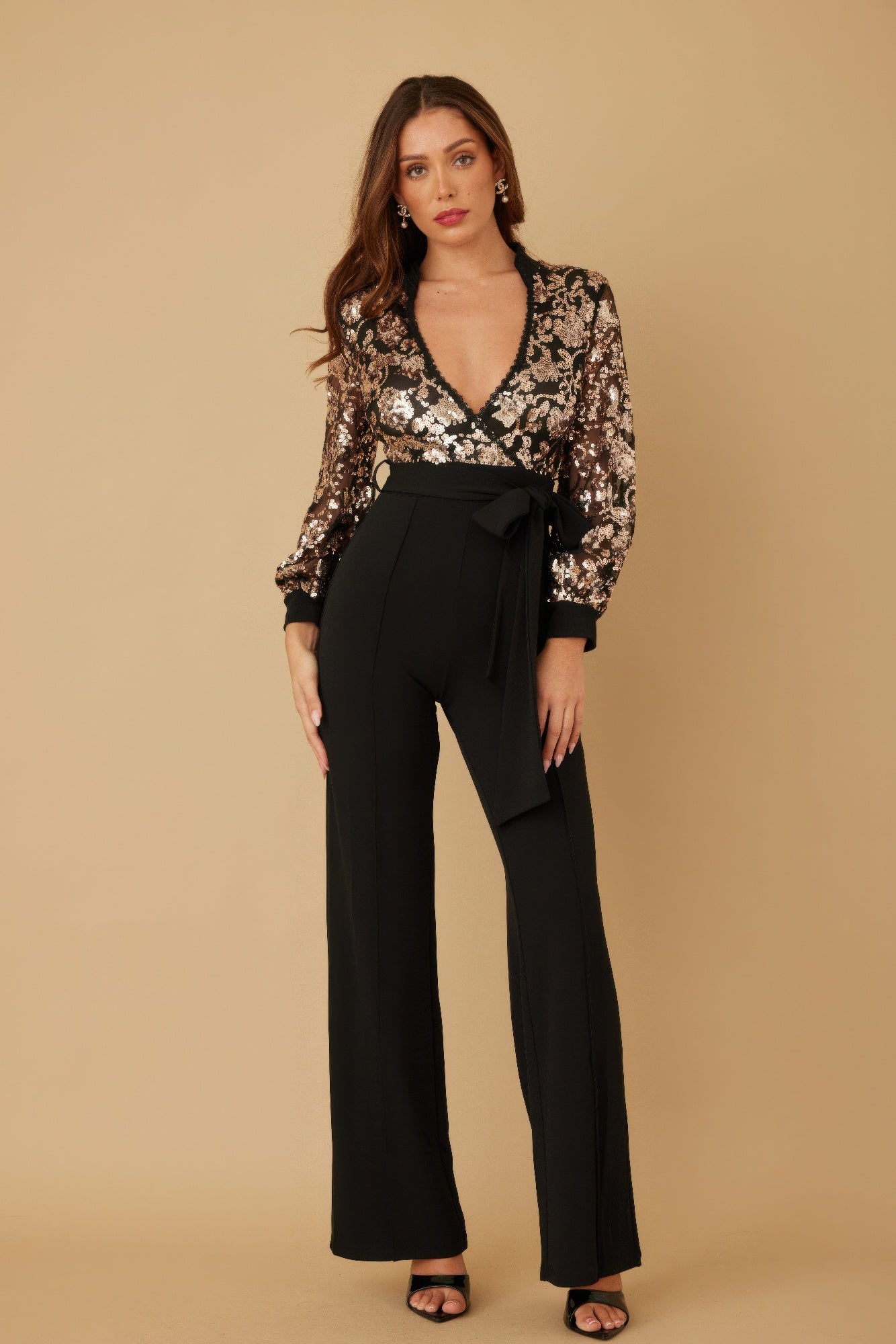 Bold Flower Vein Sequin Print Jumpsuit - KAM Family Botanics