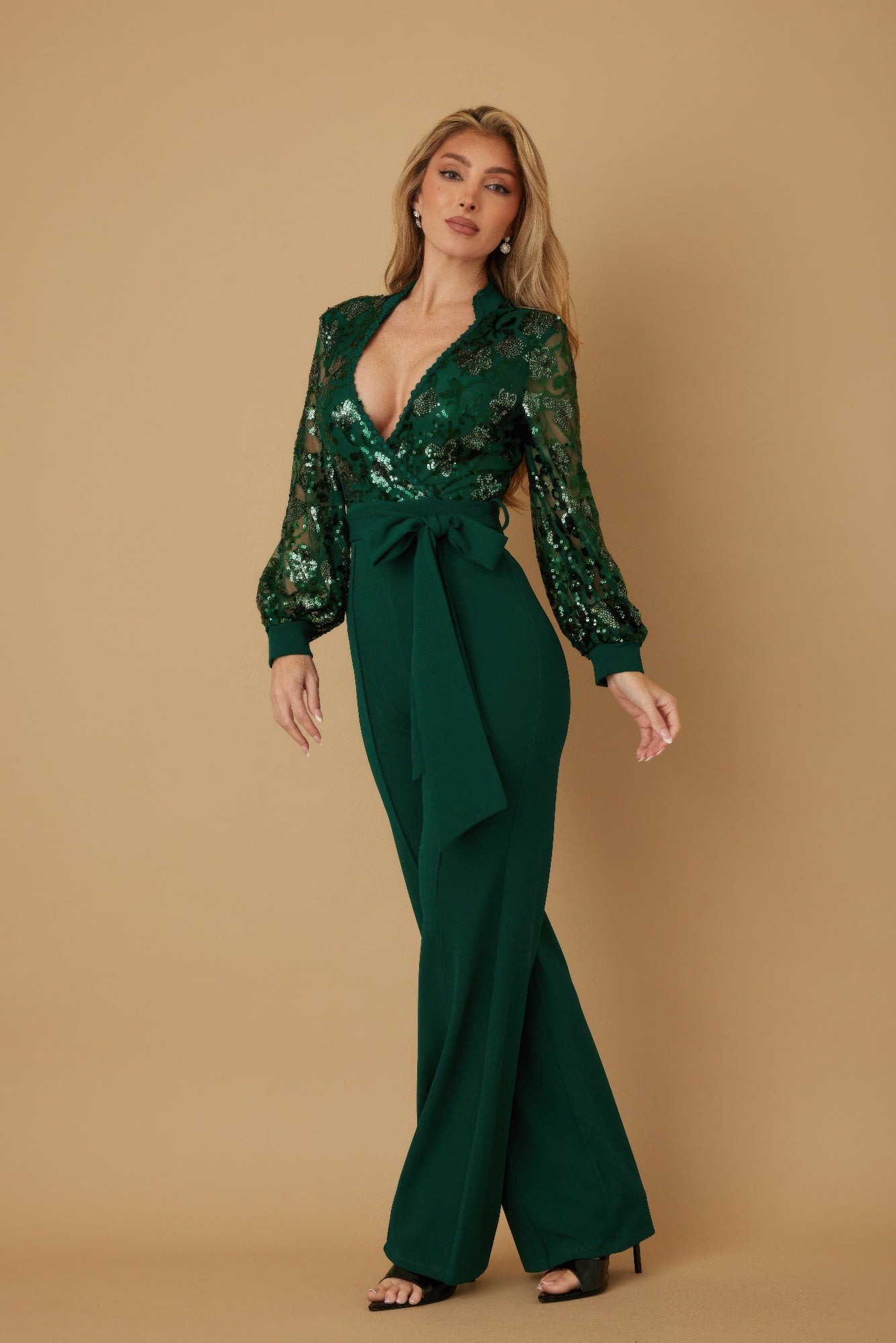 Bold Flower Vein Sequin Print Jumpsuit - KAM Family Botanics