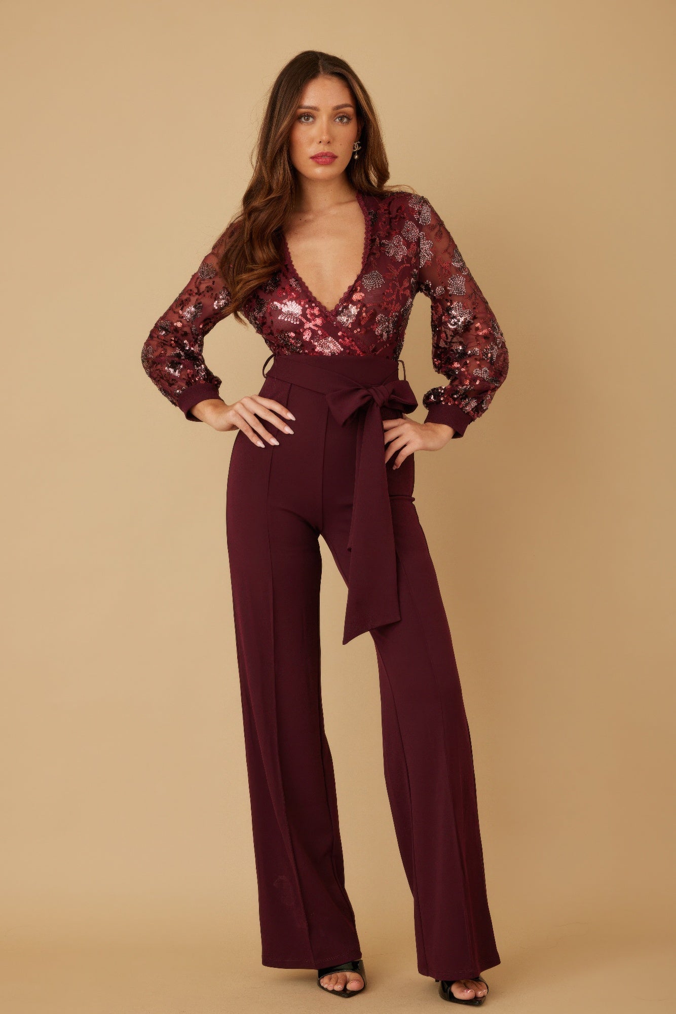 Bold Flower Vein Sequin Print Jumpsuit - KAM Family Botanics