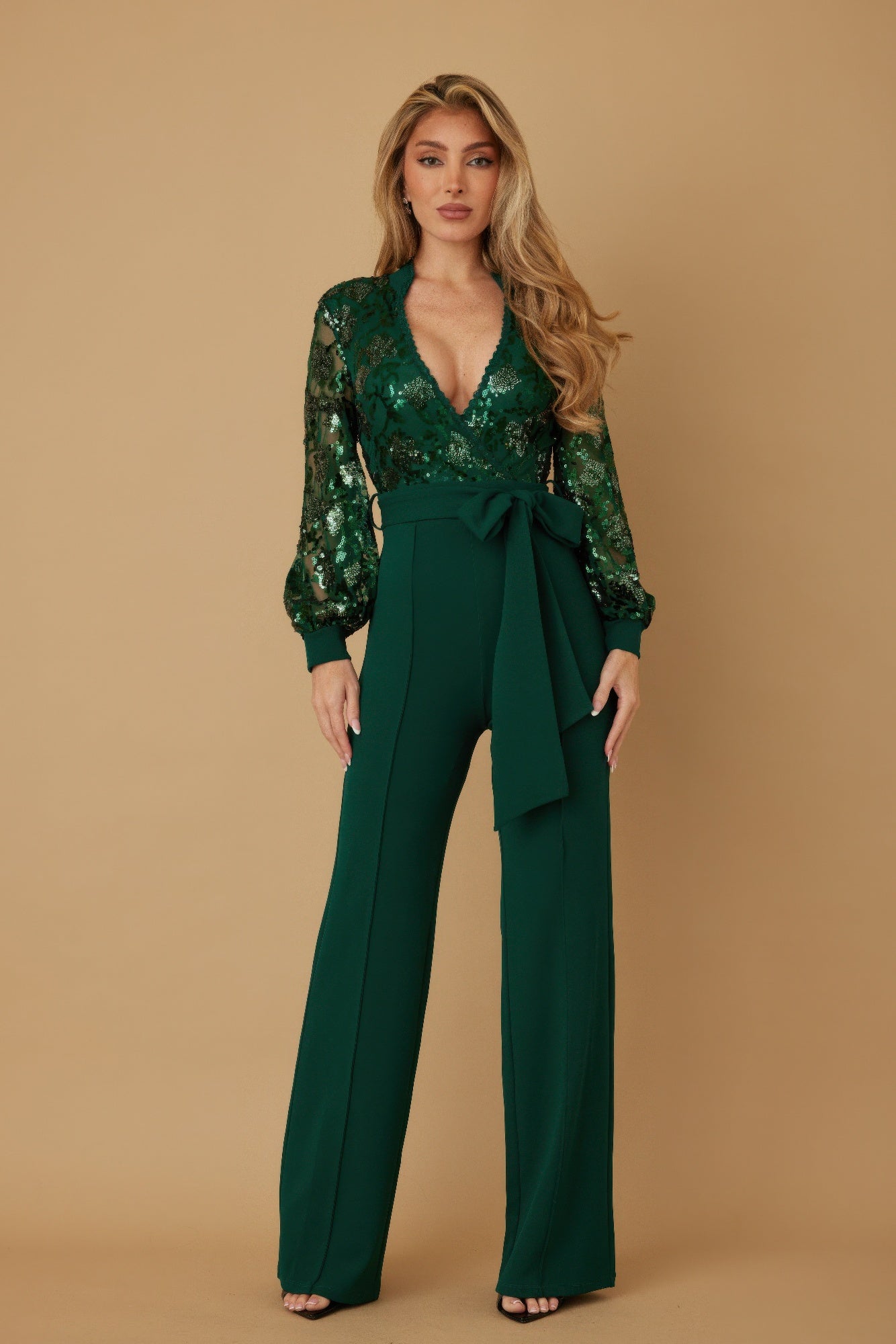 Bold Flower Vein Sequin Print Jumpsuit - KAM Family Botanics
