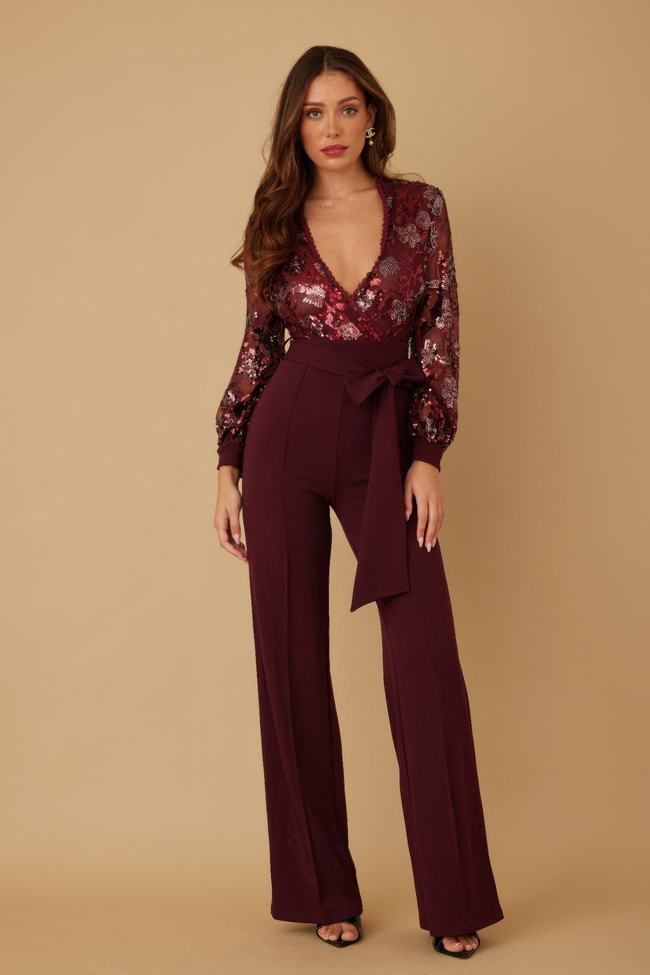 Bold Flower Vein Sequin Print Jumpsuit - KAM Family Botanics