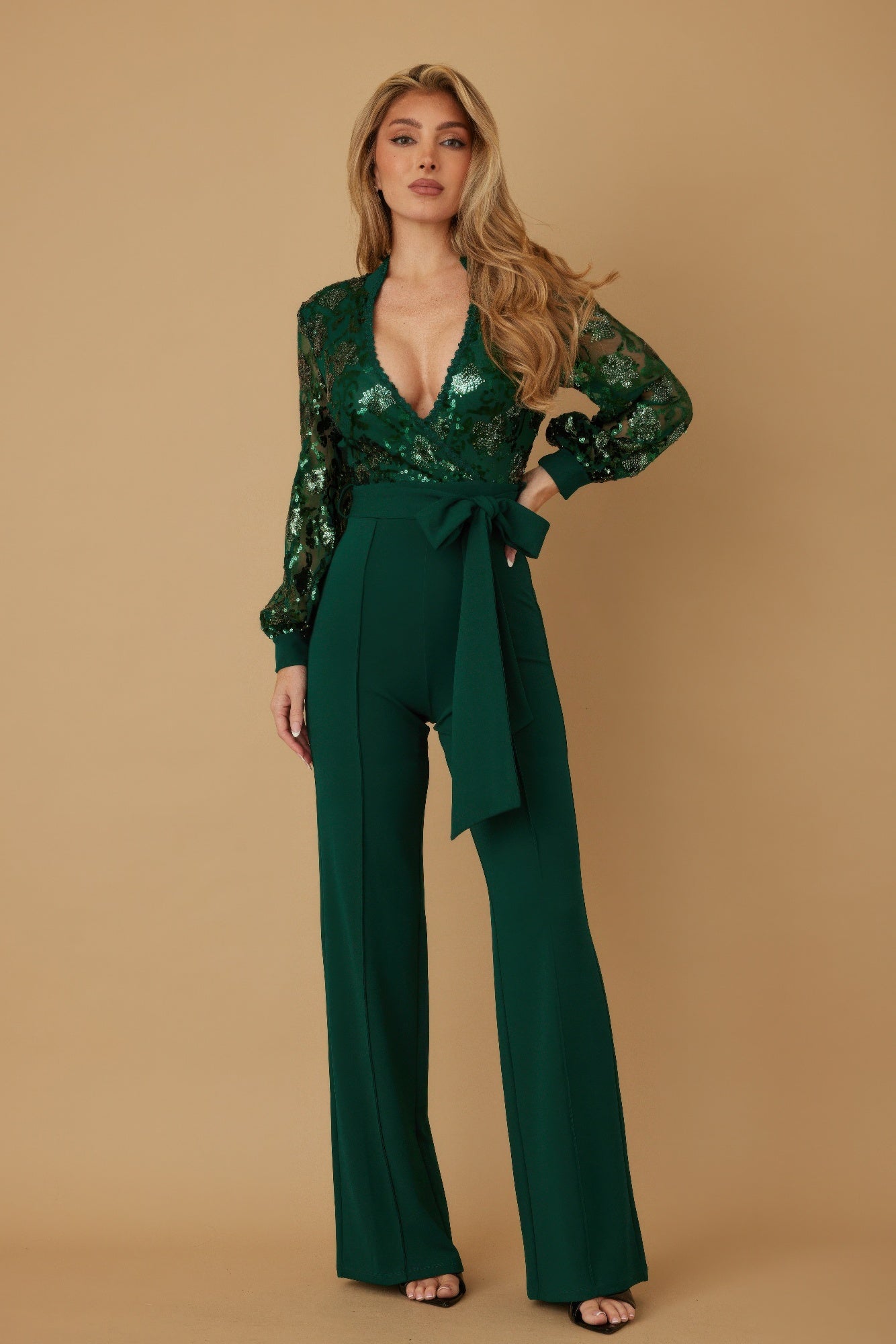 Bold Flower Vein Sequin Print Jumpsuit - KAM Family Botanics