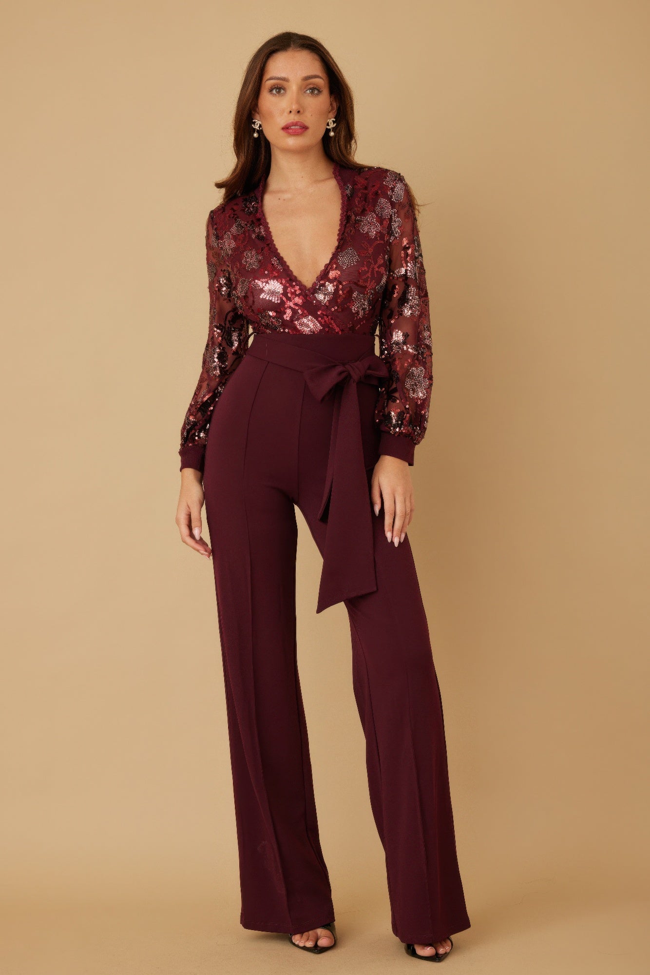 Bold Flower Vein Sequin Print Jumpsuit - KAM Family Botanics