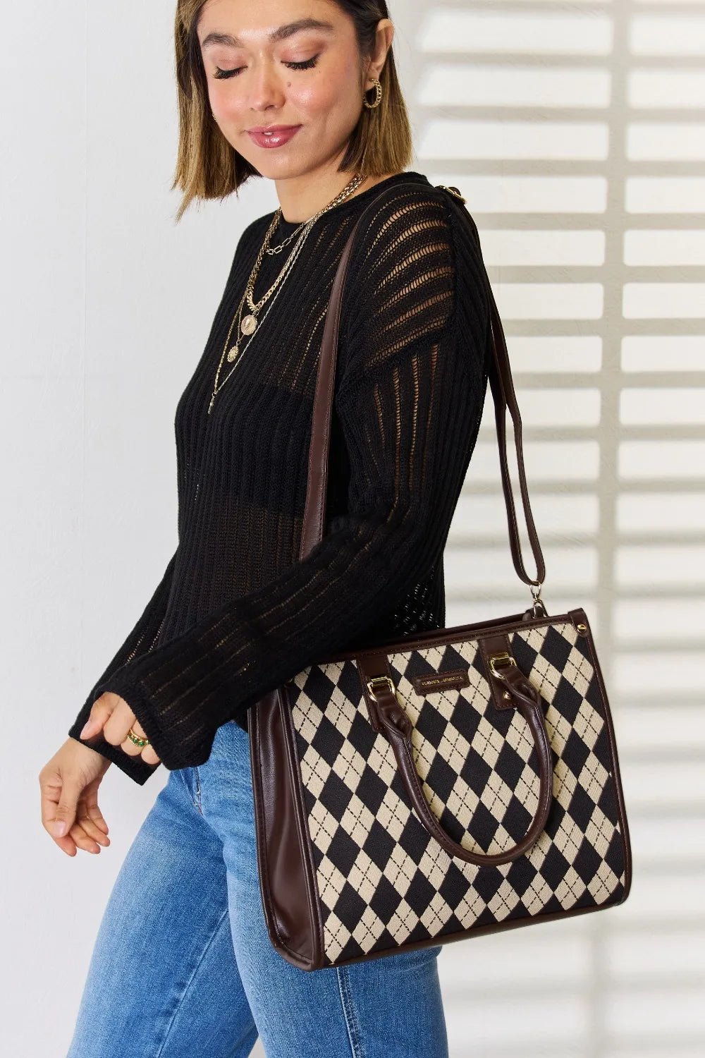 Chic Argyle Pattern Handbag - KAM Family Botanics By Kesha