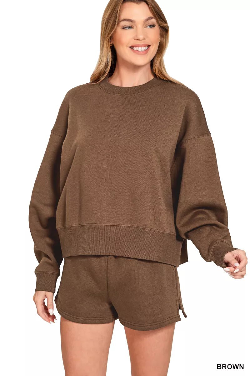 Chocolate Fleece Sweatshirt and Shorts Set - KAM Family Botanics
