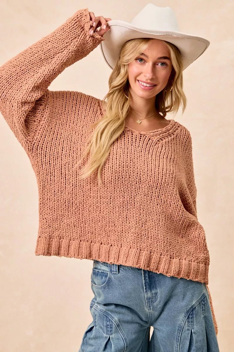 Cozy Big Chunky Knit Sweater with Flower Detail - KAM Family Botanics