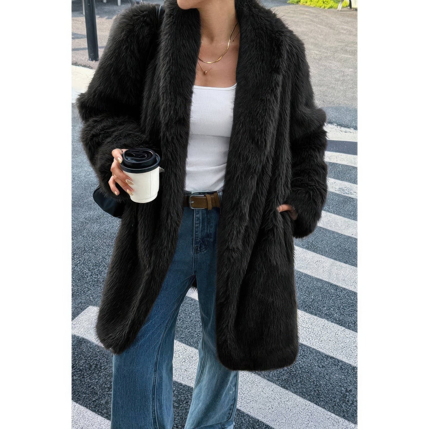Cozy Shaggy Faux Fur Long Coat - KAM Family Botanics