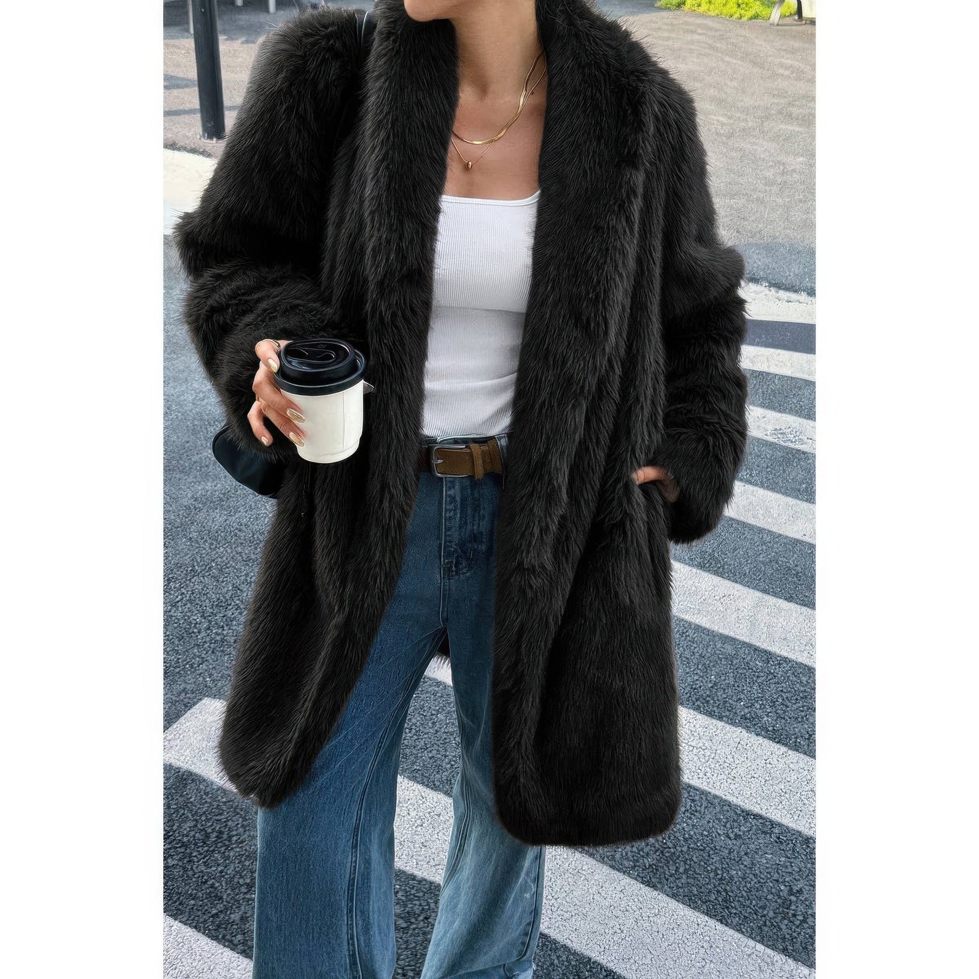 Cozy Shaggy Faux Fur Long Coat - KAM Family Botanics